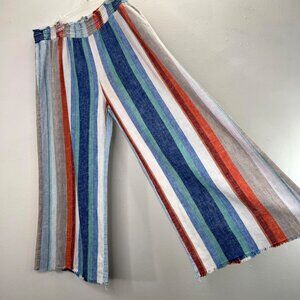 Rocks & Indigo Linen Blend  Wide Leg Pants XL Striped Raw Hem Boho Festival
